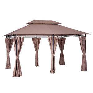 Tonnelle barnum pavillon de jardin style colonial double toit toiles latérales amovibles 3L x 4l x 2 65H m chocolat