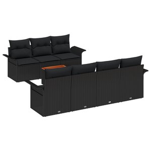 vidaXL Ensemble de 8 Canapés de Jardin avec Coussins en Noir Poly Rattan