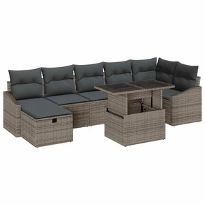 vidaXL Ensemble de canapé de jardin 8 Pièces Gris polyrotin