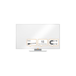 Tableau blanc mural en acier laqué magnétique Nano Clean™, format 16/9 avec cadre en aluminium 6 mm, 120 x 70 cm, blanc
