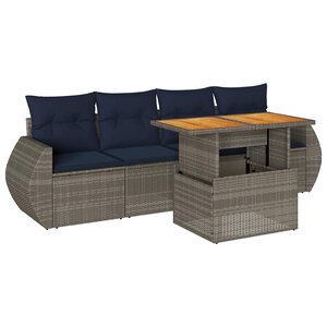 vidaXL Salon de jardin 5 Pièces avec coussins gris résine tressée