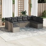 vidaXL Salon de jardin 9 Pièces avec coussins gris résine tressée