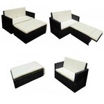 vidaXL Salon de jardin 2 Pièces avec coussins Résine tressée Noir