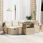 Ensemble de Canapés de Jardin 7 Pièces avec Coussins Beige Rotin Synthétique