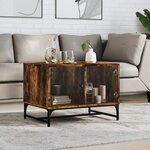 vidaXL Table basse avec portes en verre chêne fumé 68 5x50x50 cm