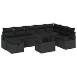 vidaXL Ensemble de Canapé de Jardin 9 Pièces avec Coussin Noir Poly Rattan