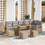 Ensemble de canapé de jardin 10 pièces avec coussins beige poly rotin acacia