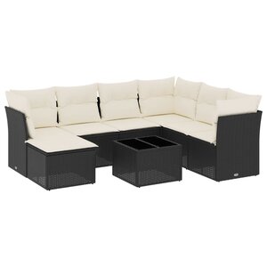 vidaXL Salon de jardin 8 Pièces avec coussins noir résine tressée