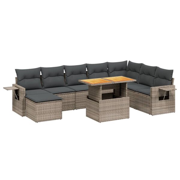 vidaXL Salon de jardin 9 Pièces avec coussins gris résine tressée