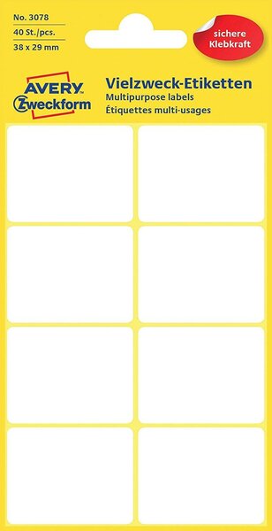 Paquet de 40 étiquettes multi-usages, 38 x 29mm, blanches avery zweckform