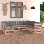 vidaXL Salon de jardin 7 Pièces avec coussins Bois de pin massif