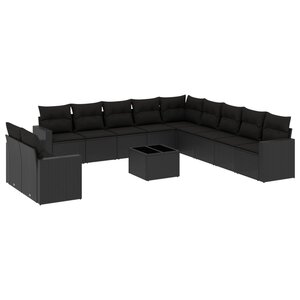 vidaXL Salon de jardin 12 Pièces avec coussins noir résine tressée