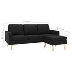 vidaXL Canapé à 3 places avec repose-pied Noir Tissu