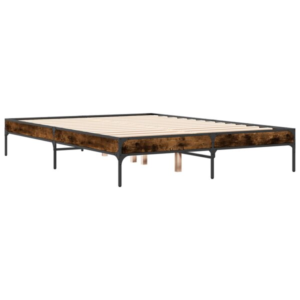 vidaXL Cadre de lit chêne fumé 120x190 cm bois d'ingénierie et métal