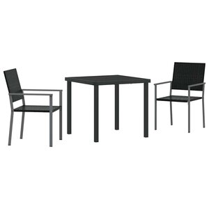 vidaXL Ensemble de salle à manger pour jardin 3 Pièces Noir Rotin PE