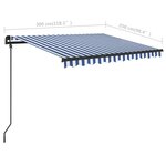 vidaXL Auvent manuel rétractable avec LED 3x2 5 m Bleu et blanc