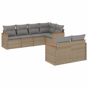 vidaXL Salon de jardin avec coussins 7 Pièces beige résine tressée