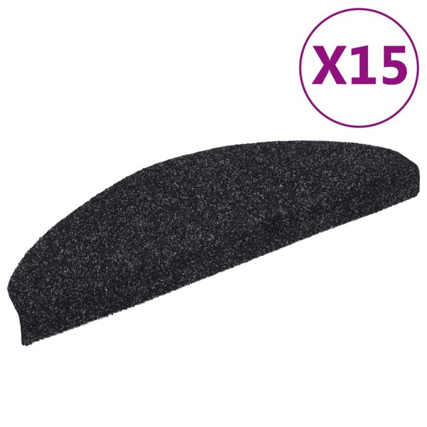 vidaXL Tapis d'escalier auto-adhésif Poinçon aiguilleté 15 Pièces Noir
