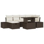 vidaXL Ensemble de Canapés de Jardin 7 Pièces avec Coussins Marron en Rattan Poly