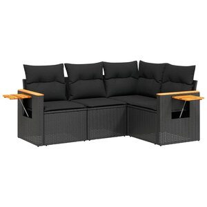 vidaXL Salon de jardin 4 Pièces avec coussins noir résine tressée