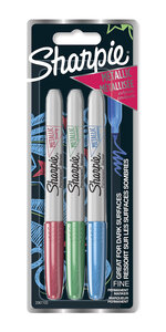 Sharpie metallic marker - 3 marqueurs permanents - rose vert bleu métallisé - pointe fine - sous blister