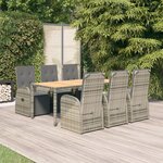 vidaXL Ensemble à manger de jardin et coussins 7 Pièces gris rotin