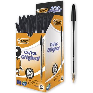Stylo bille CRISTAL Rechargeable Pointe Moyenne Noir x 50 BIC