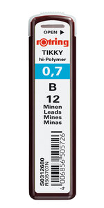 rOtring Tikky Recharge mines pour porte-mines  0 7mm - B  étui de 12 mines