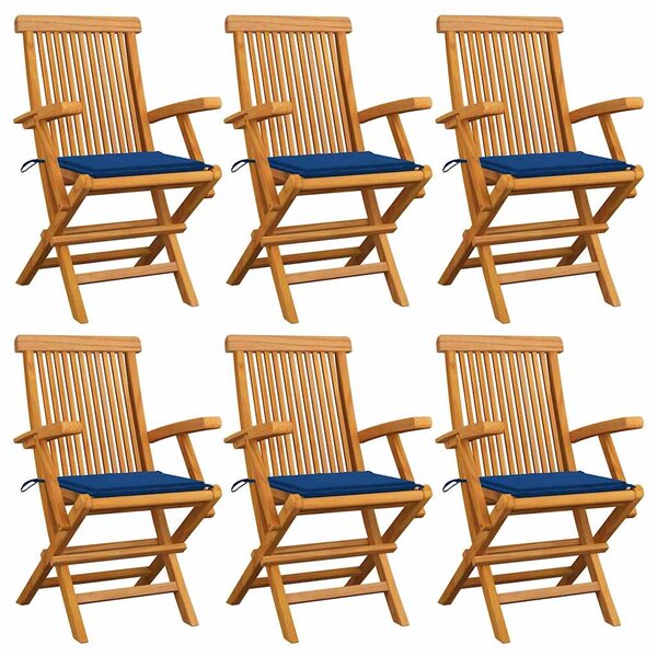 vidaXL Chaises de jardin avec coussins bleu royal lot de 6 Bois teck