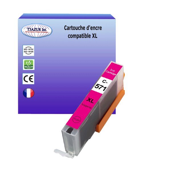 Cartouche compatible avec Canon Pixma MG6852, MG6853, MG7750, MG7751, MG7752, MG7753 remplace Canon CLI571 XL Magenta - T3AZUR