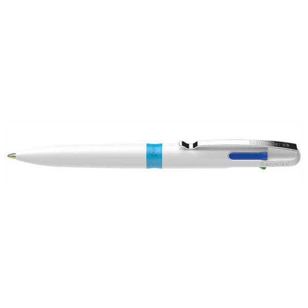 Stylo-bille 4 couleurs take 4 pointe moyenne viscoglide corps en plastique blanc x 10 schneider