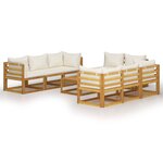 vidaXL Salon de jardin 9 Pièces avec coussin Crème Bois d'acacia solide