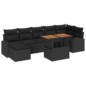 vidaXL Ensemble de canapé de jardin avec coussin 8 Pièces Noir