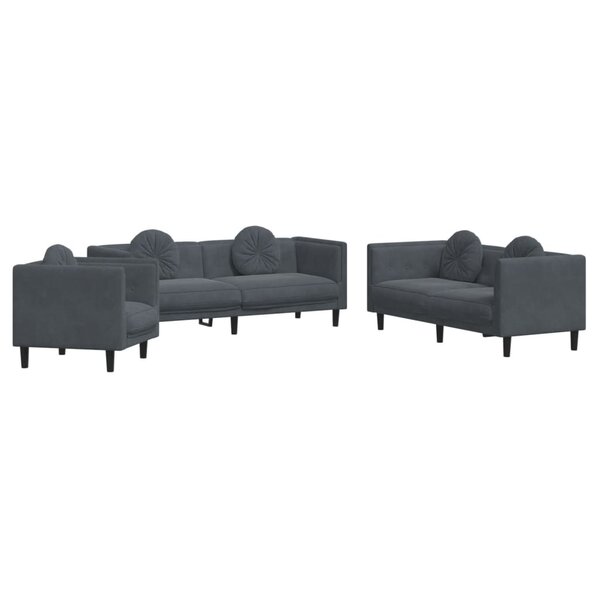 vidaXL Ensemble de canapés 3 Pièces avec coussins gris foncé velours