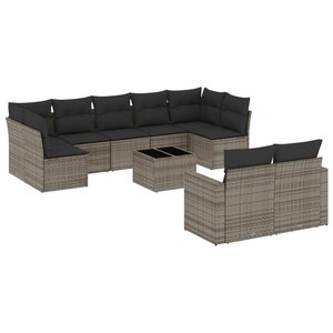 vidaXL Salon de jardin avec coussins 10 Pièces gris résine tressée