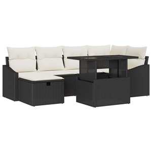 vidaXL Ensemble de canapé de jardin avec coussin 7 Pièces Noir Poly rotin