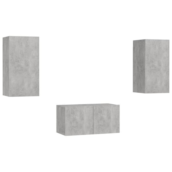 vidaXL Ensemble de meubles TV 3 Pièces Gris béton Bois d'ingénierie