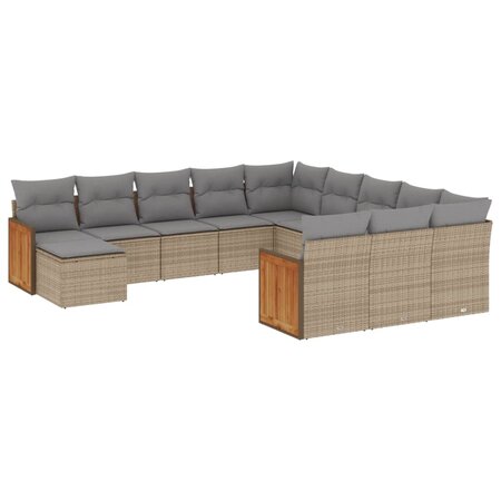 vidaXL Salon de jardin avec coussins 12 Pièces beige résine tressée