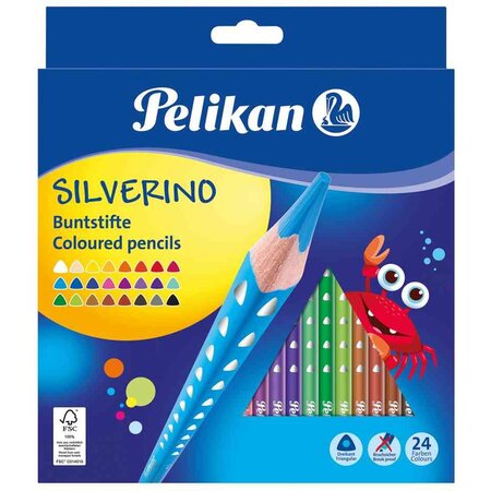 Étui de 24 crayons de couleur triangulaire silverino fin pelikan
