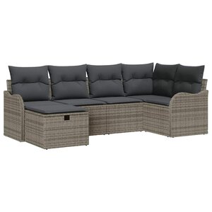 vidaXL Ensemble de canapé de jardin avec coussin 6 Pièces Gris Poly rotin
