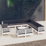vidaXL Salon de jardin 14 Pièces avec coussins blanc bois de pin solide