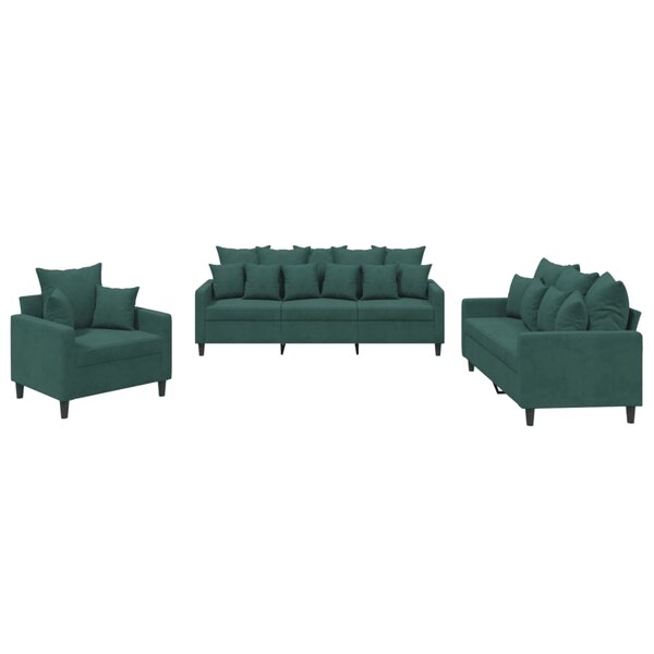 vidaXL Ensemble de canapés 3 Pièces avec coussins Vert foncé Velours