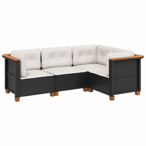 vidaXL Salon de jardin 4 Pièces avec coussins noir résine tressée