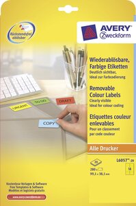 Pqt de 280 étiquettes universelles jaunes enlevables 99,1x38,1mm sur 20 feuilles avery zweckform