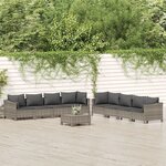 vidaXL Salon de jardin 9 Pièces avec coussins Gris Résine tressée