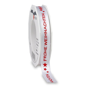 Ruban satiné babel frohe weihnachten 20-m-rouleau 15 mm blanc