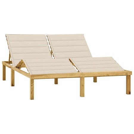 vidaXL Chaise longue double et coussins crème Bois de pin imprégné