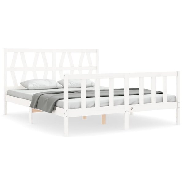 vidaXL Cadre de lit avec tête de lit blanc King Size bois massif
