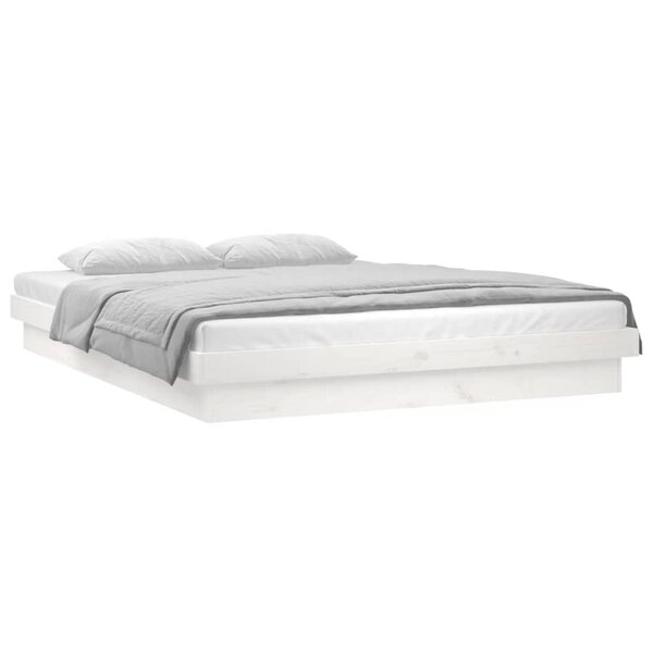 vidaXL Cadre de lit à LED blanc 140x190 cm bois massif