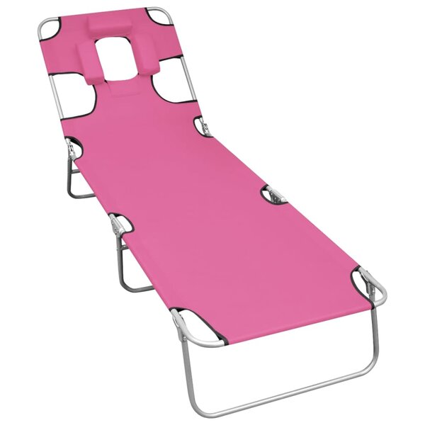 vidaXL Chaise longue pliable avec coussin de tête Acier Rose magento